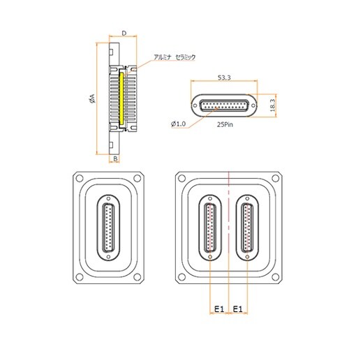 多ピン D−Sub 25 PIN + 2