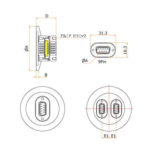 多ピン D−Sub 9 PIN + 9P