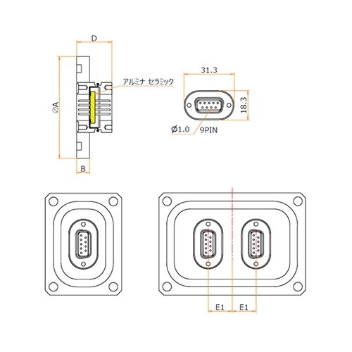 多ピン D−Sub 9 PIN 64X4