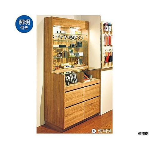 木製壁面用L型ショーケース 照明付き 幅