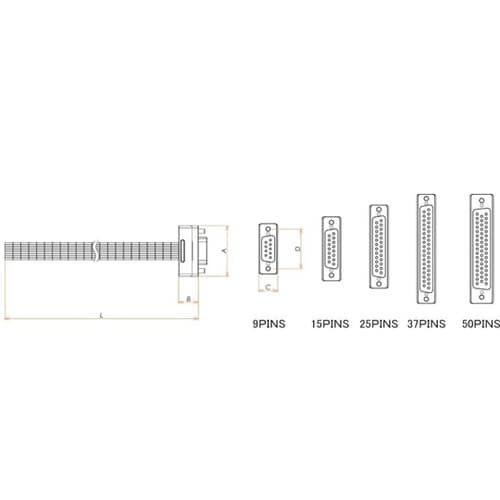 接続部品真空側カプトン被覆ケーブル付きD