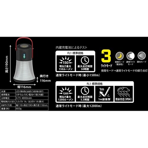 デジタルインジケーター付き充電式ランタン