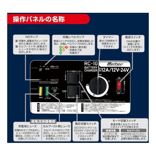 バッテリー充電器 12−24V 12A
