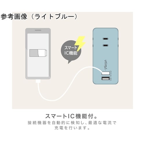 3口直挿しタイプUSBポート付 ライトブ