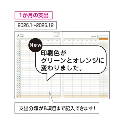 マンスリー家計簿2026/A5/フラワー