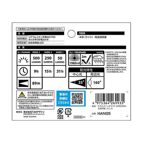 ヘルメット セフメット用ヘッドライトED