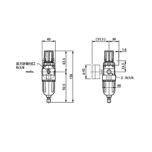 Rc 1/4” エアーフィルター付レギュ