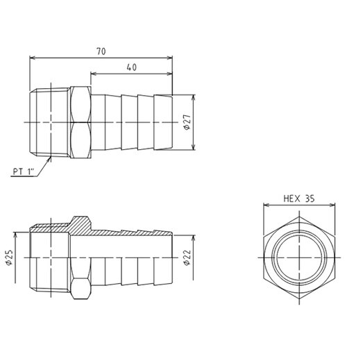 R 1” x27.0mm 雄ねじステム