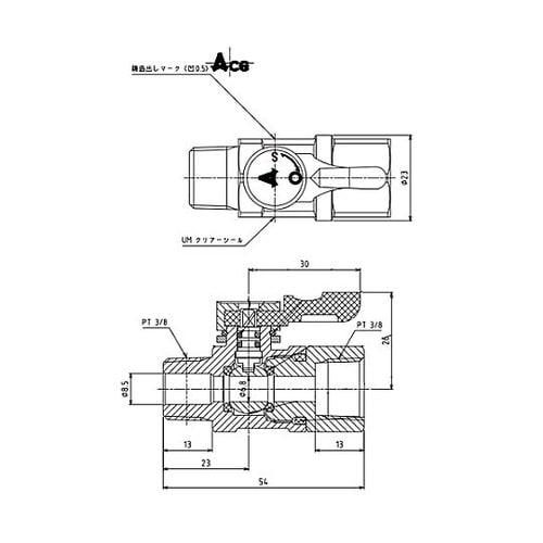 Rc3/8”xR 3/8” ミニボールバ