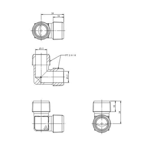R 3/4” 外ねじエルボ EA141A