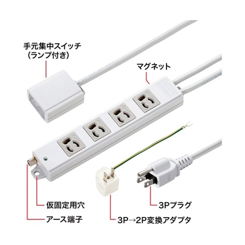 手元スイッチ付き抜け止めタップ TAP−