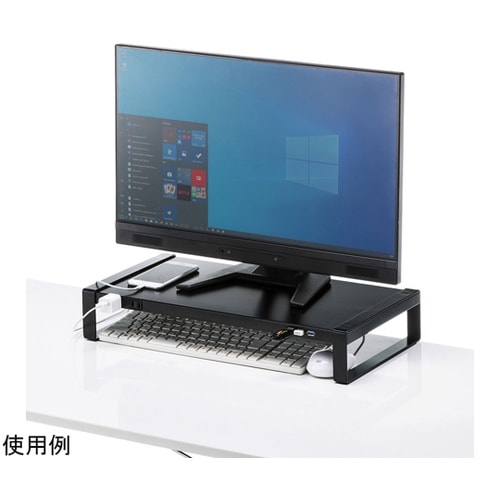 電源タップ+USBハブ付き机上ラック(W