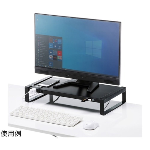 電源タップ+USBハブ付き机上ラック(W