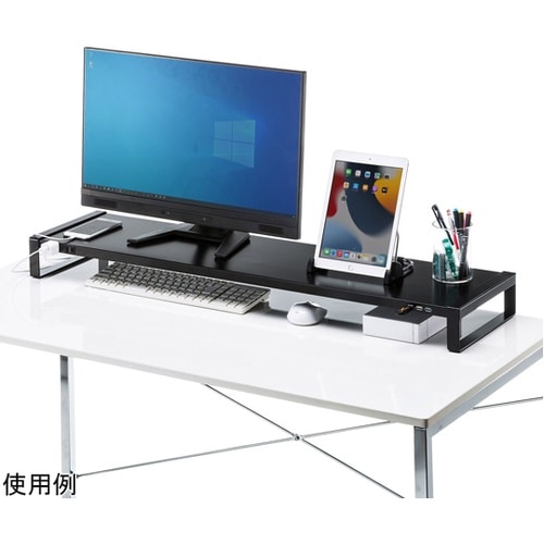 電源タップ+USBハブ付き机上ラック(W