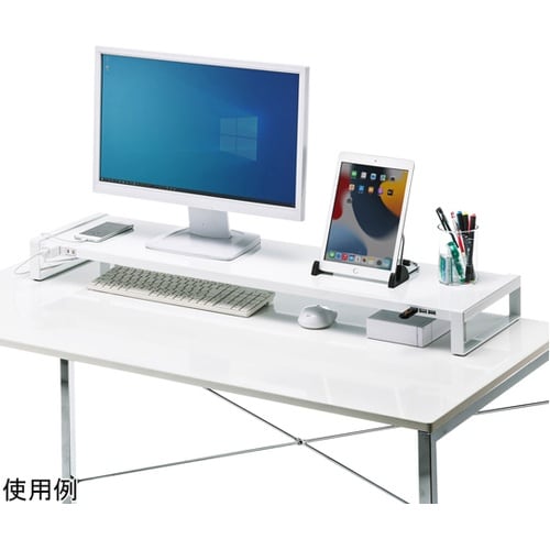 電源タップ+USBハブ付き机上ラック(W