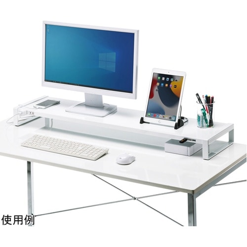 電源タップ+USBハブ付き机上ラック(W