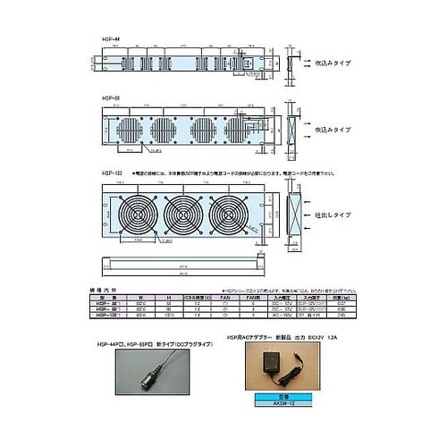 HSP型ファンモーター付EIAラックパネ