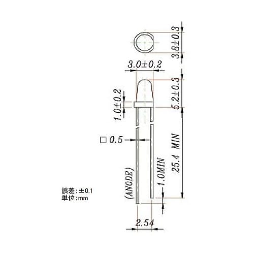 LED(3mm・ ピンク・3.2V・50