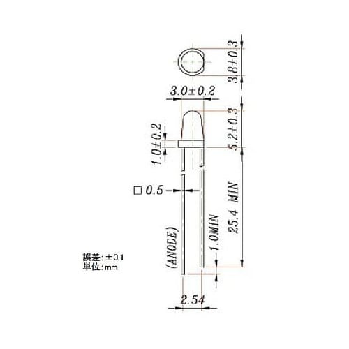LED(3mm・紫・3.2V・30mcd