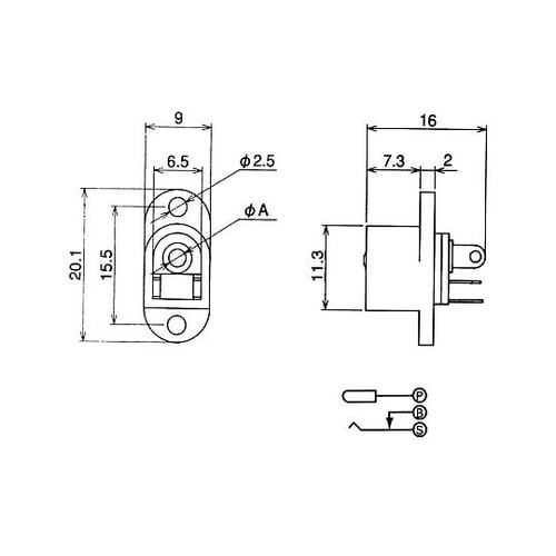 DCジャック 2.1mm パネル取付用