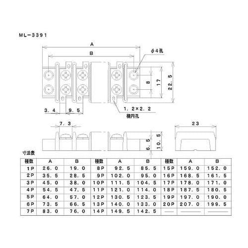 中継用ねじ式端子台 M3なべ小ねじ 9.