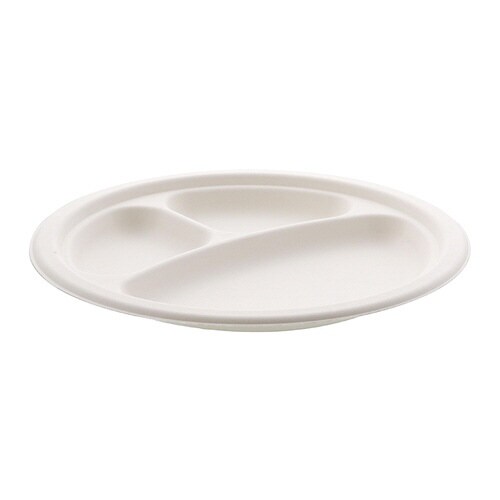 バガス深皿プレート白3仕切23cm 50枚入×16