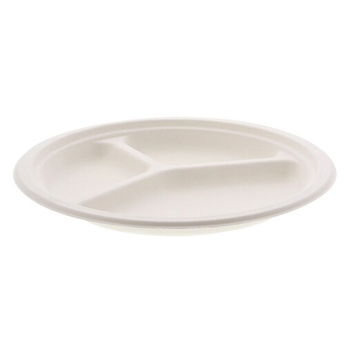 バガス深皿プレート白3仕切26cm 50枚入×12