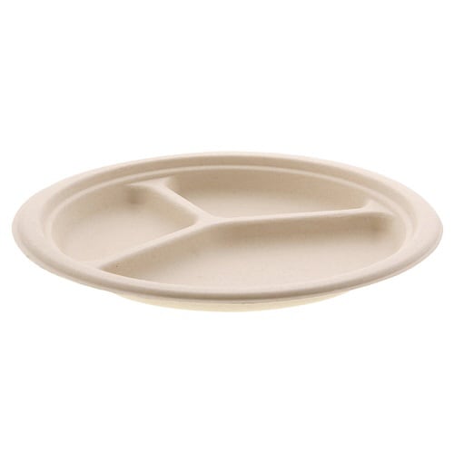 バガス深皿プレート未晒3仕切26cm50枚入×12