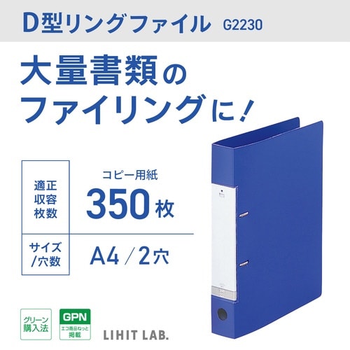 Dリング2穴ファイル水A4タテ 背幅46mm×10