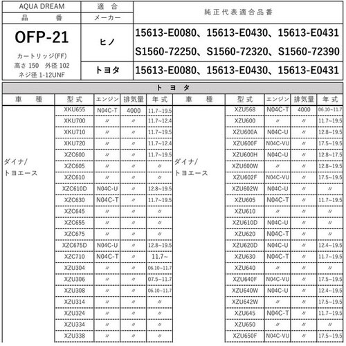 PLATINUM オイルフィルター ヒノ・トヨタ車