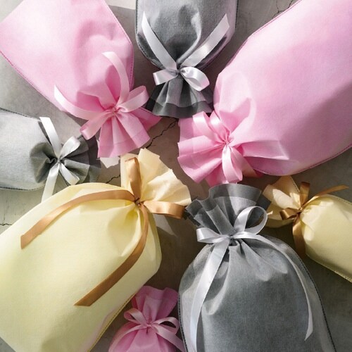 2重不織布リボン付バッグM クリーム 10枚