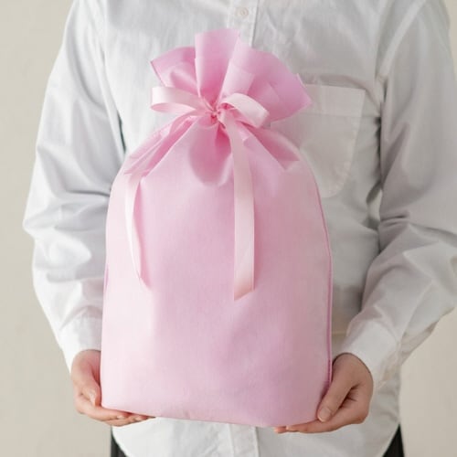2重不織布リボン付バッグ M ピンク 10枚