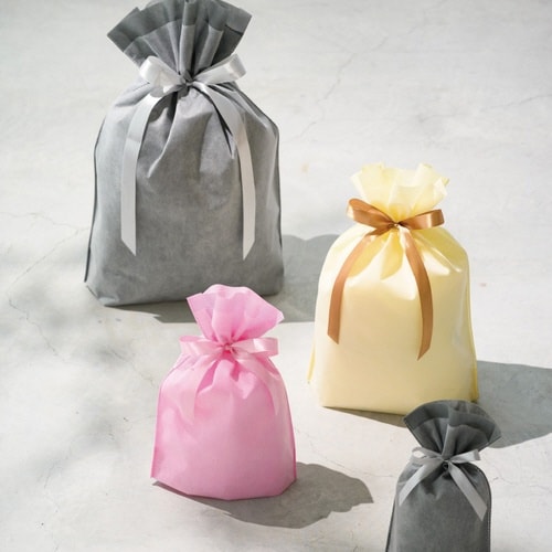 2重不織布リボン付バッグ M ピンク 10枚