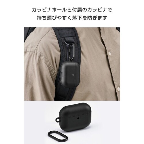 AirPodsPro3 ケース 革調 カラビナ 黒