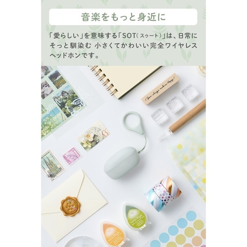 ワイヤレスイヤホン BT超小型 充電ケース 葉色