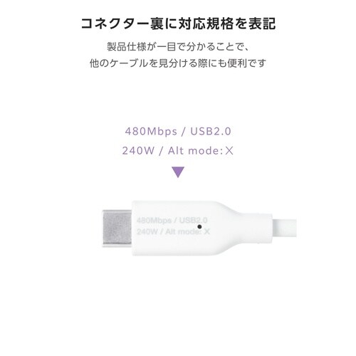 USB−C延長ケーブル 電力表示 1m ホワイト