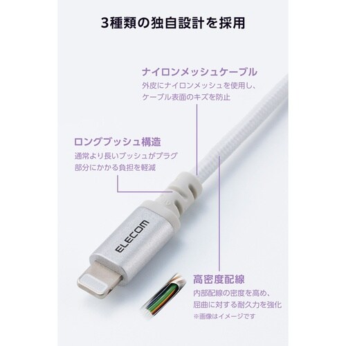 USB−C ライトニングケーブル 2m 高耐久 白