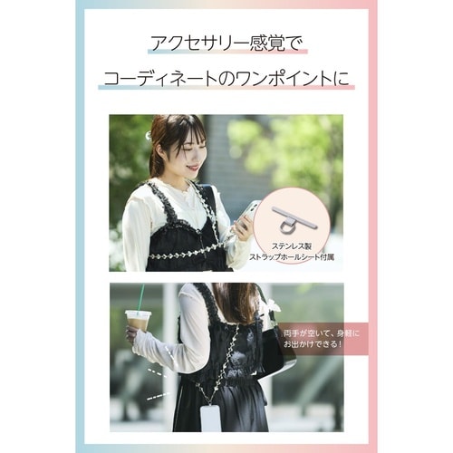 スマホショルダー ハートビーズ シルバー