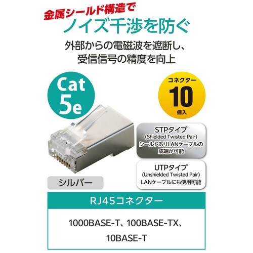 RJ45コネクタ Cat5e STP 10個 銀