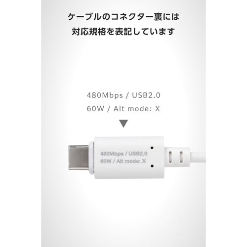 着脱式マグネットケーブル C−C 2m 60W 白