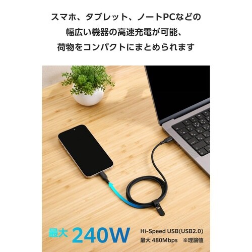 Type−Cケーブル 240W 1m メッシュ 黒