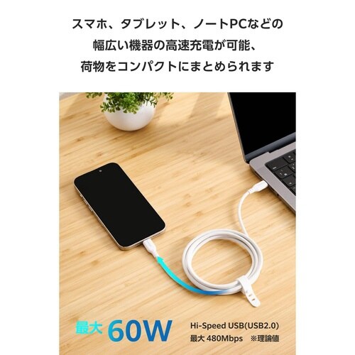 Type−Cケーブル 60W 2m メッシュ 白