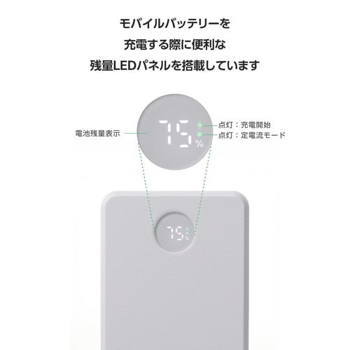 モバイルバッテリー20000mAh 残量表示 白