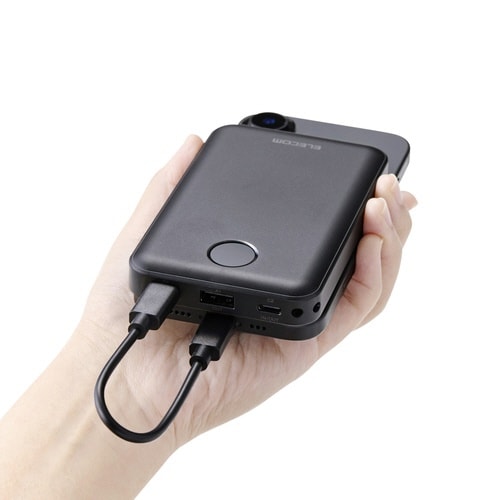 モバイルバッテリー10000mAh ケーブル付 黒