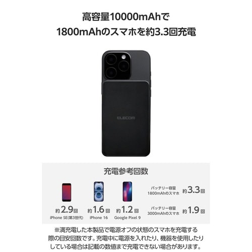 モバイルバッテリー10000mAh ワイヤレス 黒