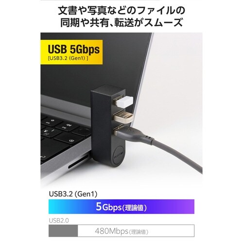 USB−Cハブ A×3 5Gbps 小型 ブラック