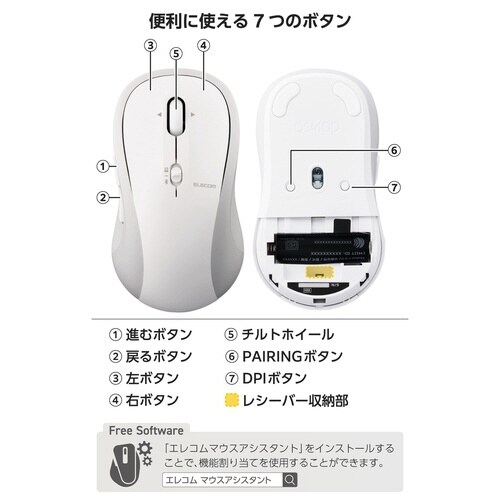 マウス マルチ接続 静音 7ボタン ホワイト
