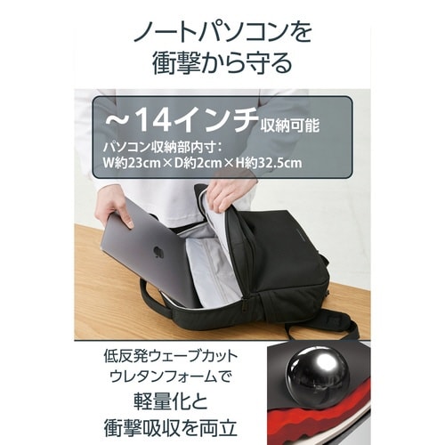 リュック 衝撃吸収 13L 撥水 ブラック