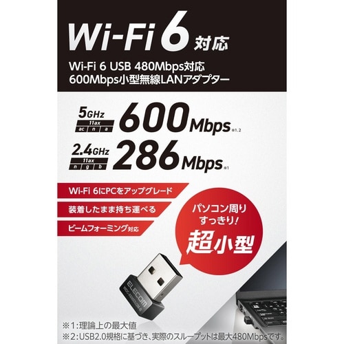無線LANアダプター Wi−Fi6 小型 ブラック