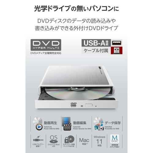 DVDドライブ 外付け 統合ソフト 白